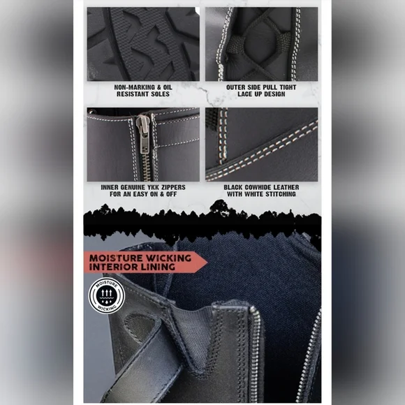 Milwaukee Black 17-Inch Lace Side Leather Boots with Contrast Stitching #1124 - Picture 16 of 16